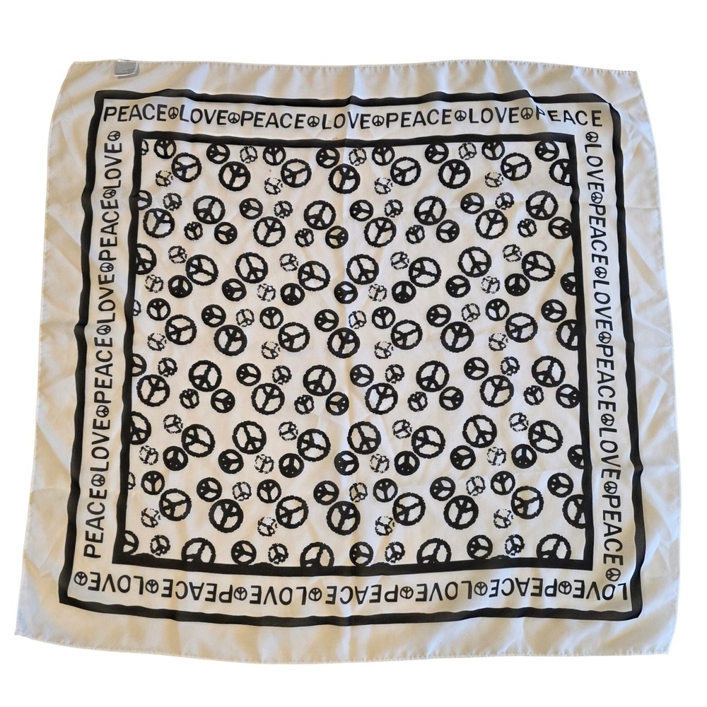 Peace Love Graphic Print Square Scarf White Black Polyester Bandana Headwrap
